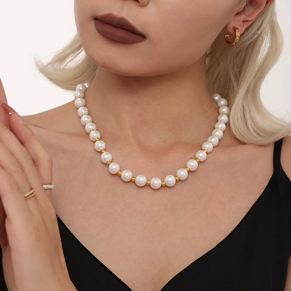 M&T Wear - White Shell Beaded Clavicle Necklace for Women