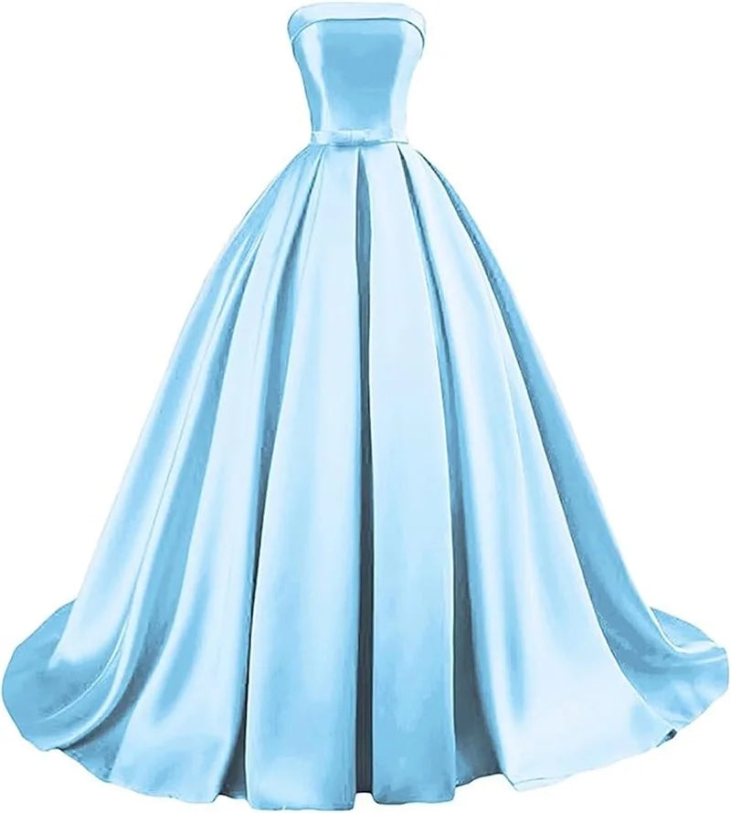 Customized Strapless Satin A-Line Gown