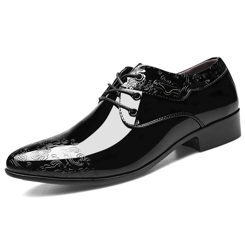 M&T Wear - Men's Black Patent Leather Brogue Dress Shoes