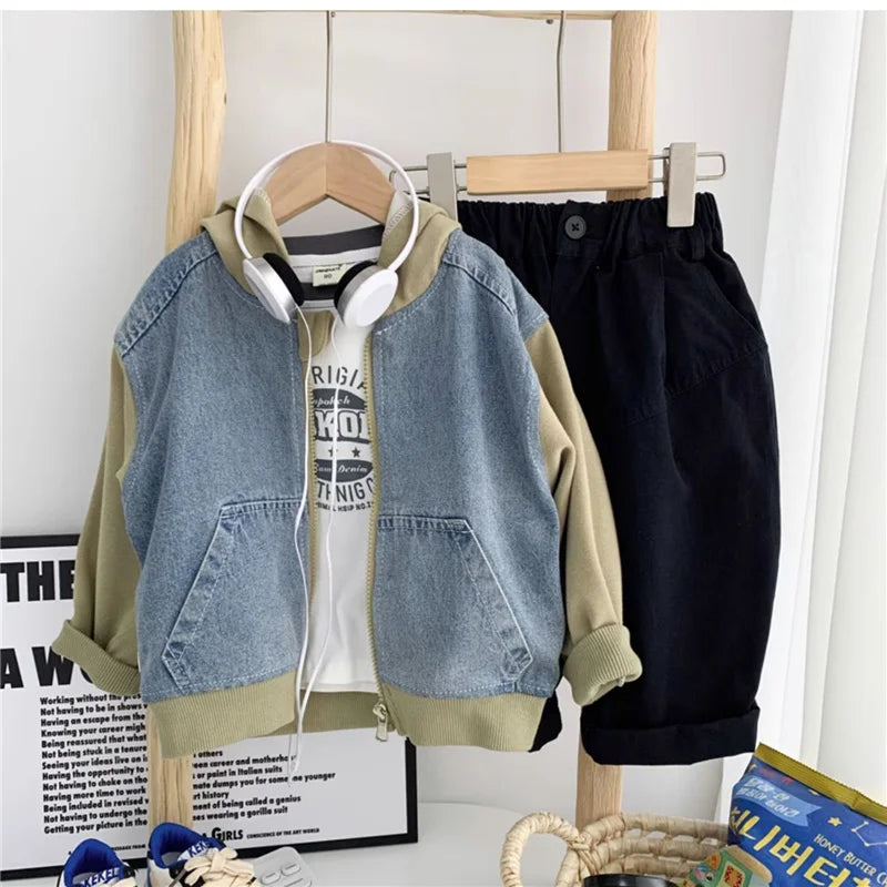 M&T Wear - Boys Jeans Jackets Spring Girls Fashion Hooded Coats Autumn Children Clothes Kids Casual Zipper Colorblocking Outerwear 1-10Y - M&T Wear