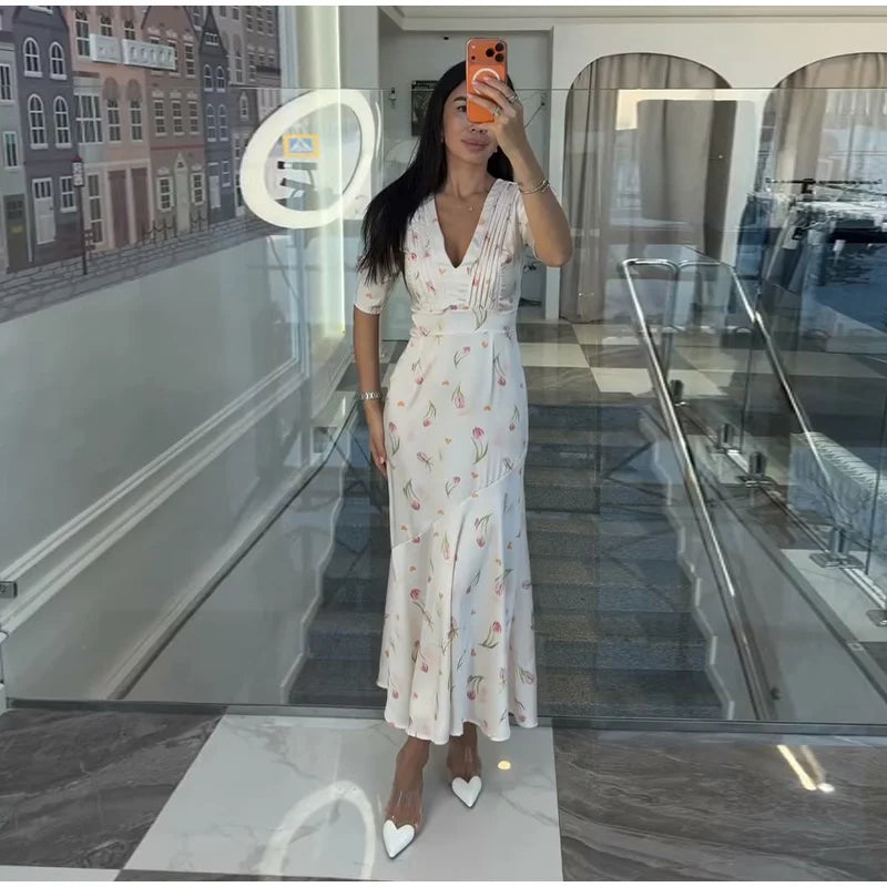 Vintage Polka Dot Puff-Sleeve Maxi Dress