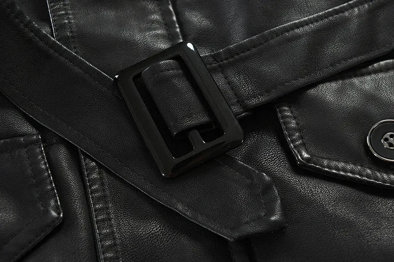 M&T Wear - Biker Jaqueta Winter Men's Thick Fleece Long Leather Jacket Coat mens Outwear Fashion Leather Warm Casual Vintage Jackets - M&T Wear