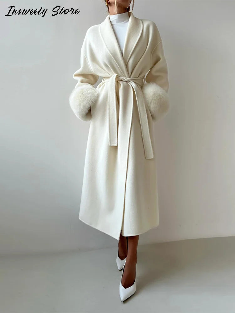 M&T Wear - Elegant Solid Lace-Up X-Long Overcoat