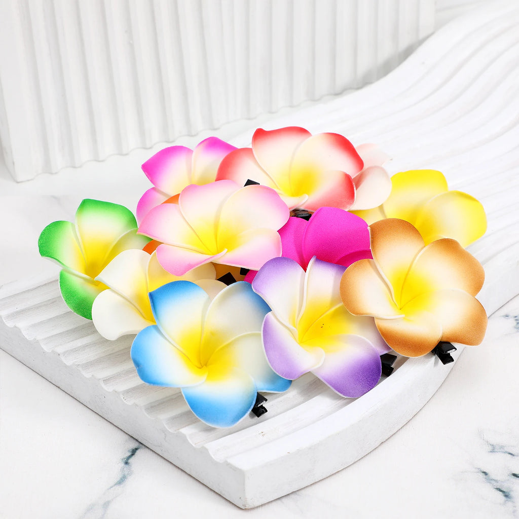 M&T Wear - 12pcs Hawaiian Plumeria Flower Hair Clips Set
