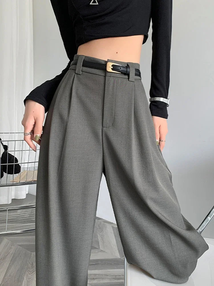 Elegant High-Waist Wide-Leg Suit Trousers