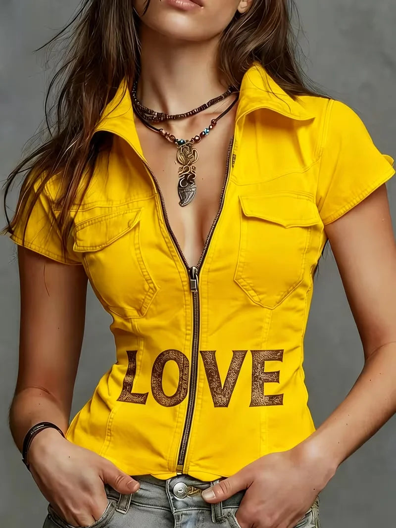 Stylish Denim-Print Short Sleeve Shirt