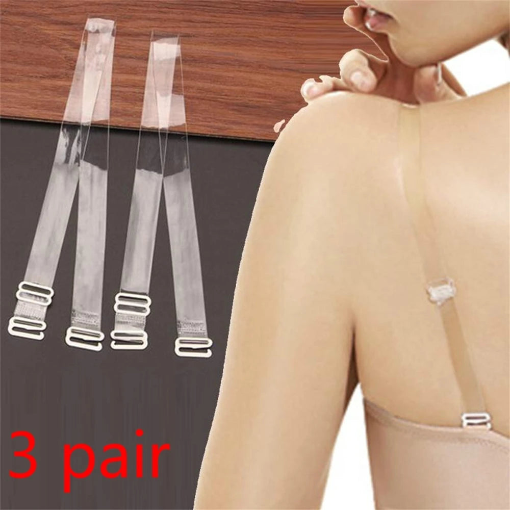 M&T Wear - 3 Pairs Invisible Clear Silicone Non-Slip Bra Straps