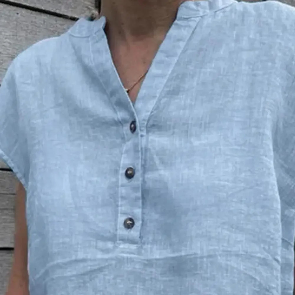 M&T Wear - Women's Cotton Linen V-Neck Summer Blouse