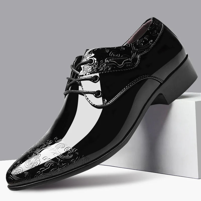 M&T Wear - Men's Black Patent Leather Brogue Dress Shoes