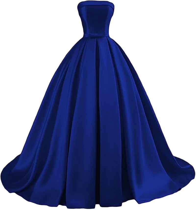 Customized Strapless Satin A-Line Gown