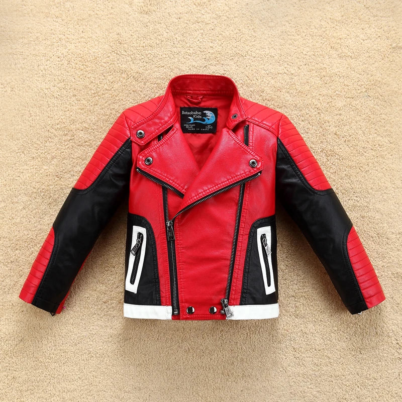 M&T Wear - Handsome Cool Design Boys Leather Motor Jacket For Autumn Spring Kids Warm Coat Bomber  Baby Toddler Winter Clothes 2-12 years - M&T Wear