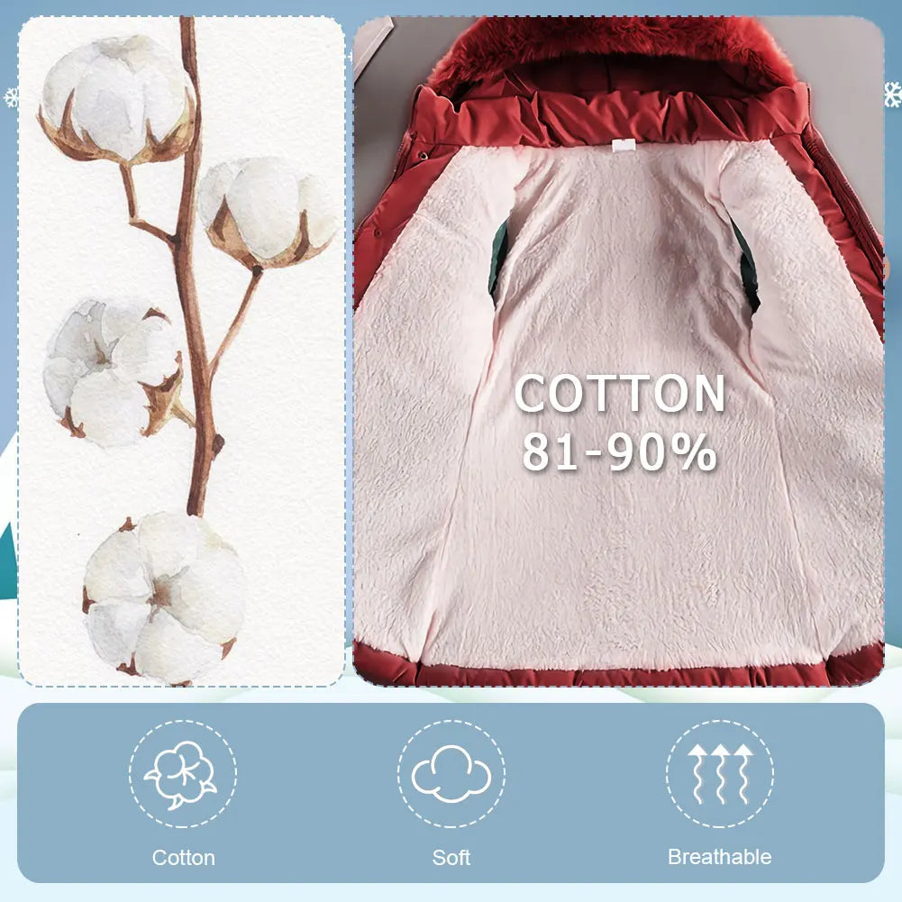 M&T Wear - Children's Winter Jacket Thick Warm Fur Collar Hood Beads Elastic Waist Teens Girls Down Coat,Fashion Windproof Kids Overcoat - M&T Wear