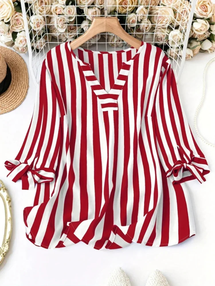 Plus Size V-Neck Chiffon Plaid Jumper