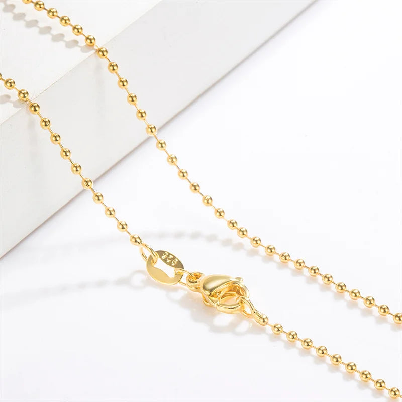 M&T Wear – 18K Gold Light Bead Necklace with Sterling Silver Chain