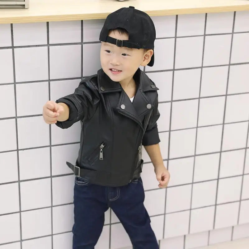 M&T Wear - Girls Boys PU Jackets Kids Baby Leather Jacket Spring Autumn Coat Children Clothes Overcoats 2-10T - M&T Wear