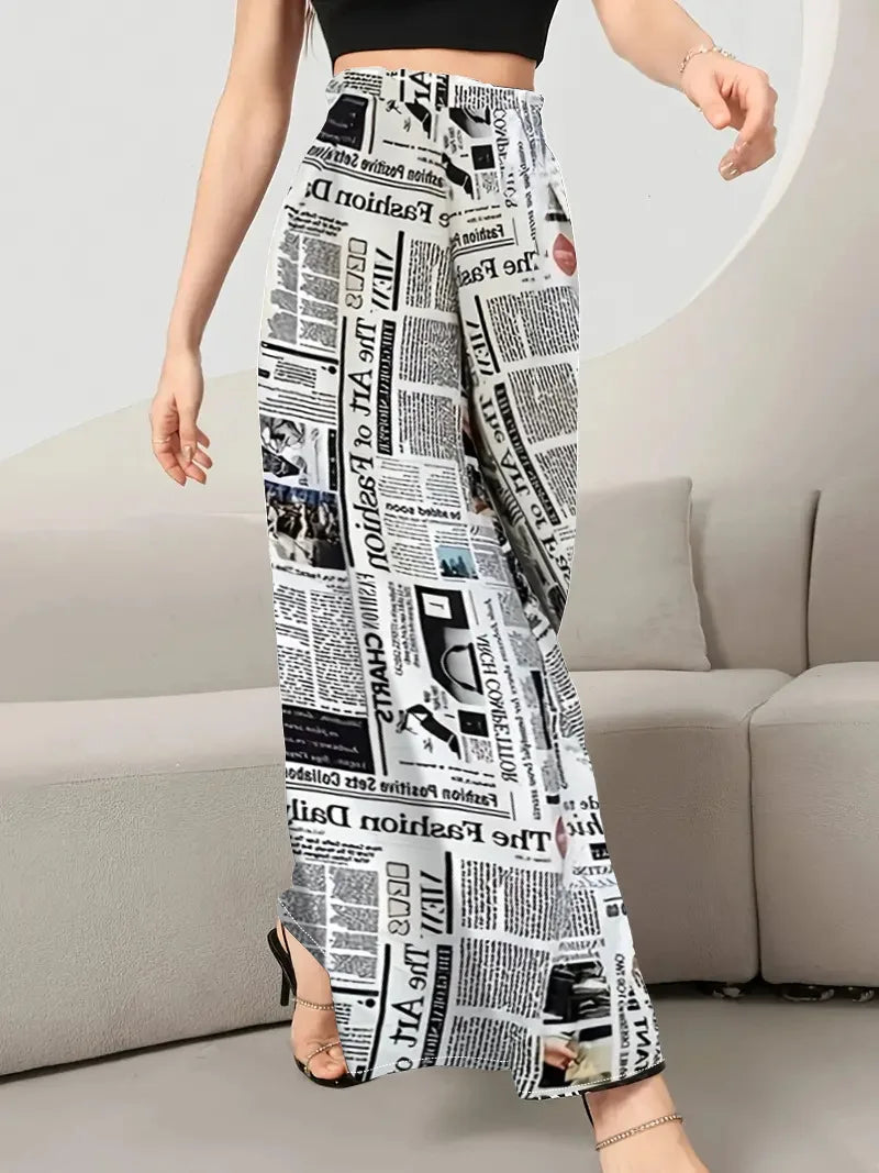 3D Digital Print Street Style Wide-Leg Pants