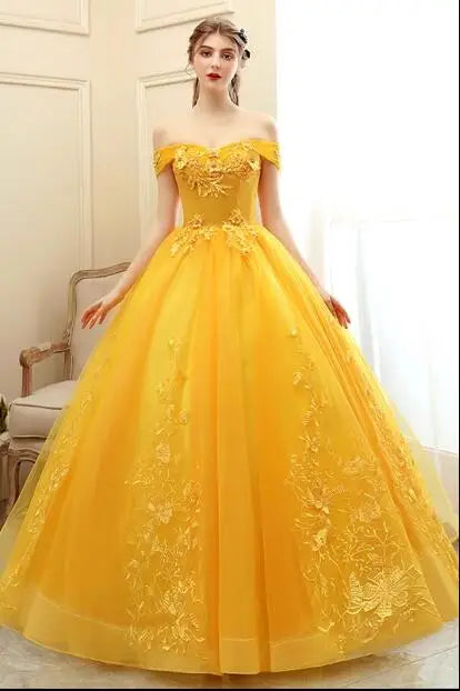 Luxury Gold Lace Quinceanera Ball Gown