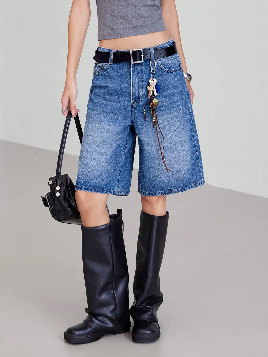 American Retro Wide-Leg Denim Shorts