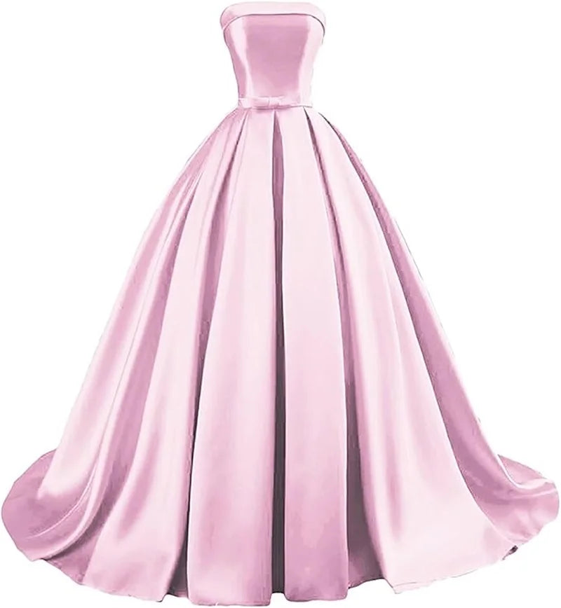 Customized Strapless Satin A-Line Gown