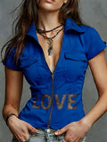 Stylish Denim-Print Short Sleeve Shirt
