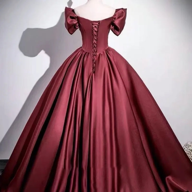 Wine Red Elegant One-Shoulder Evening Gown
