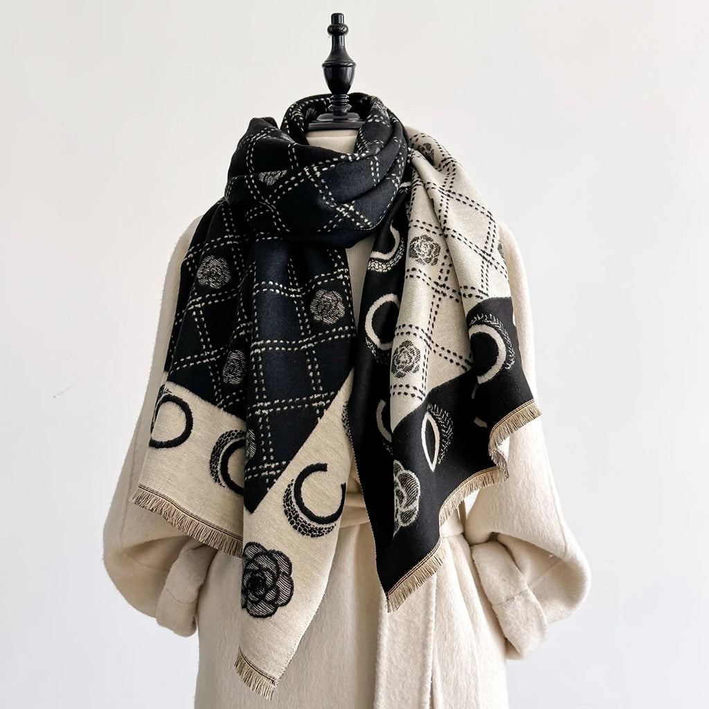 M&T Wear - Luxury Designer Brand Winter Blanket Scarf Shawls for Women Warm Pashmina Cashmere Exquisite Floral Print Large Wrap Long Foular - M&T Wear