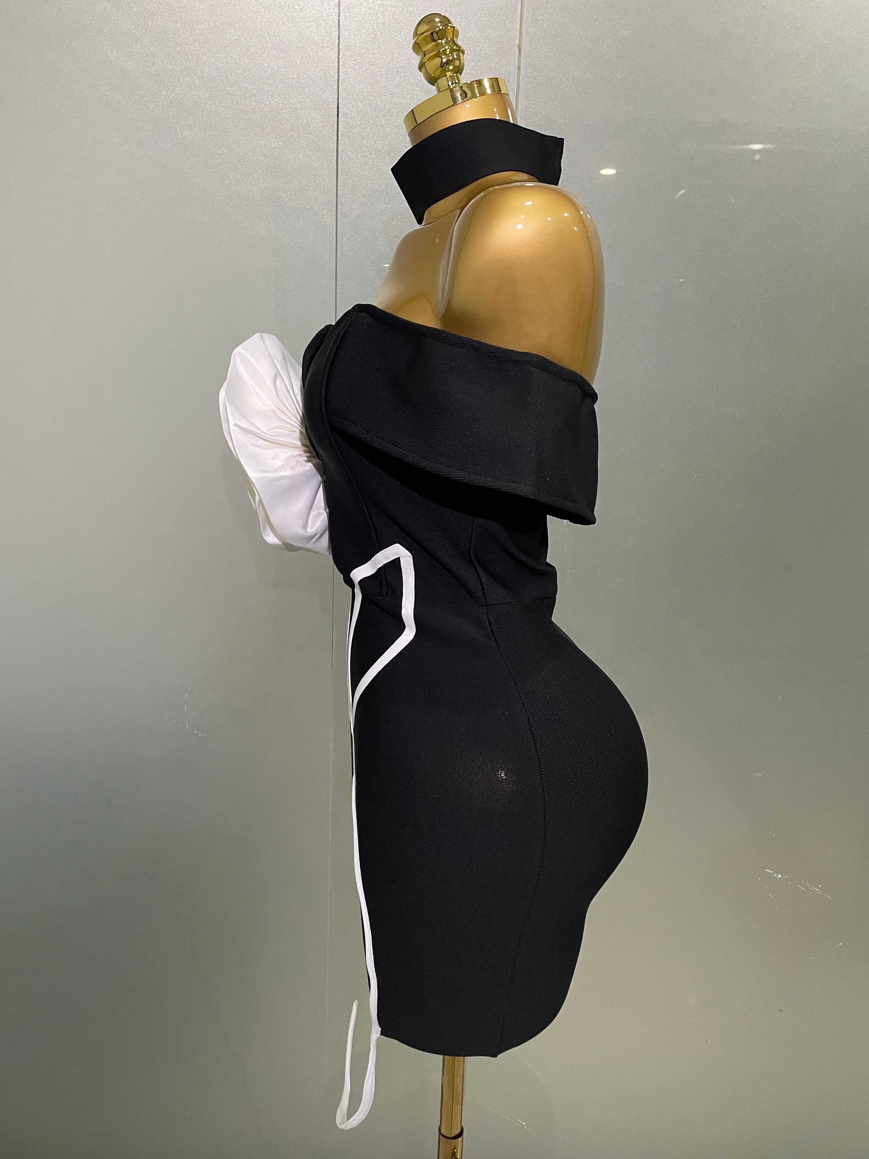 M&T Wear - Women 2025 New Sexy Off Shoulder White Flower Black Mini Bodycon Bandage Dress Luxury Celebrity Evening Club Elegant Party Gowns - M&T Wear