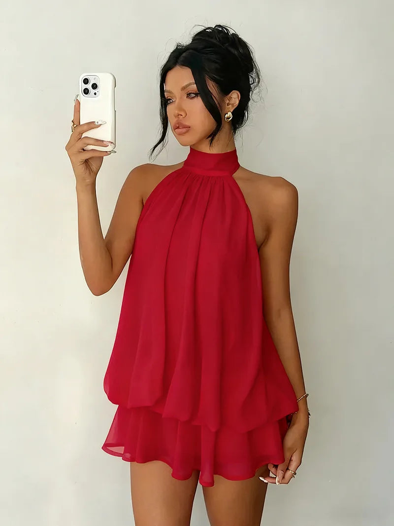 Women's Halter Neck Backless Tie-Front Dress
