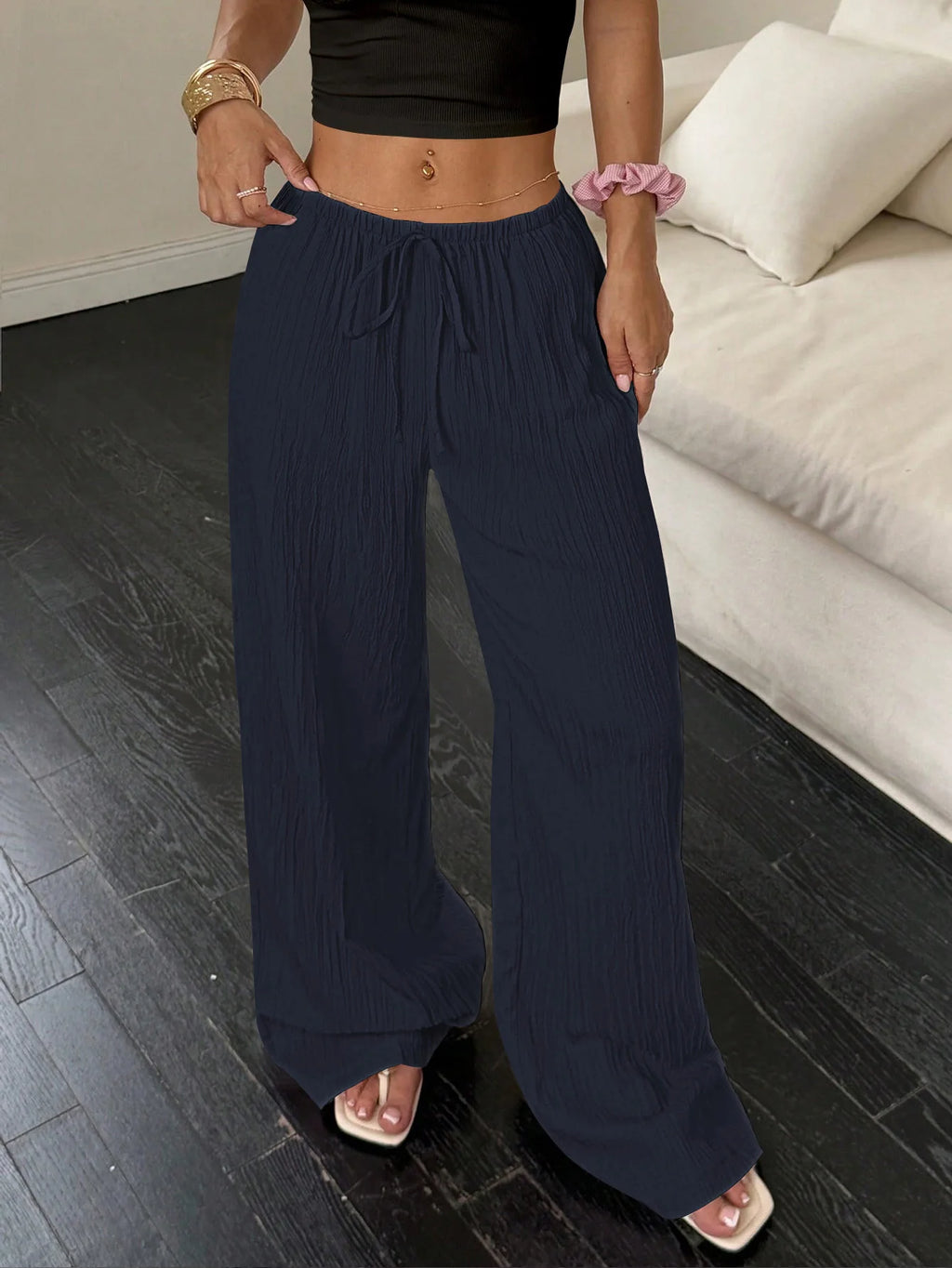 Bohemian High-Waist Pleated Wide-Leg Pants