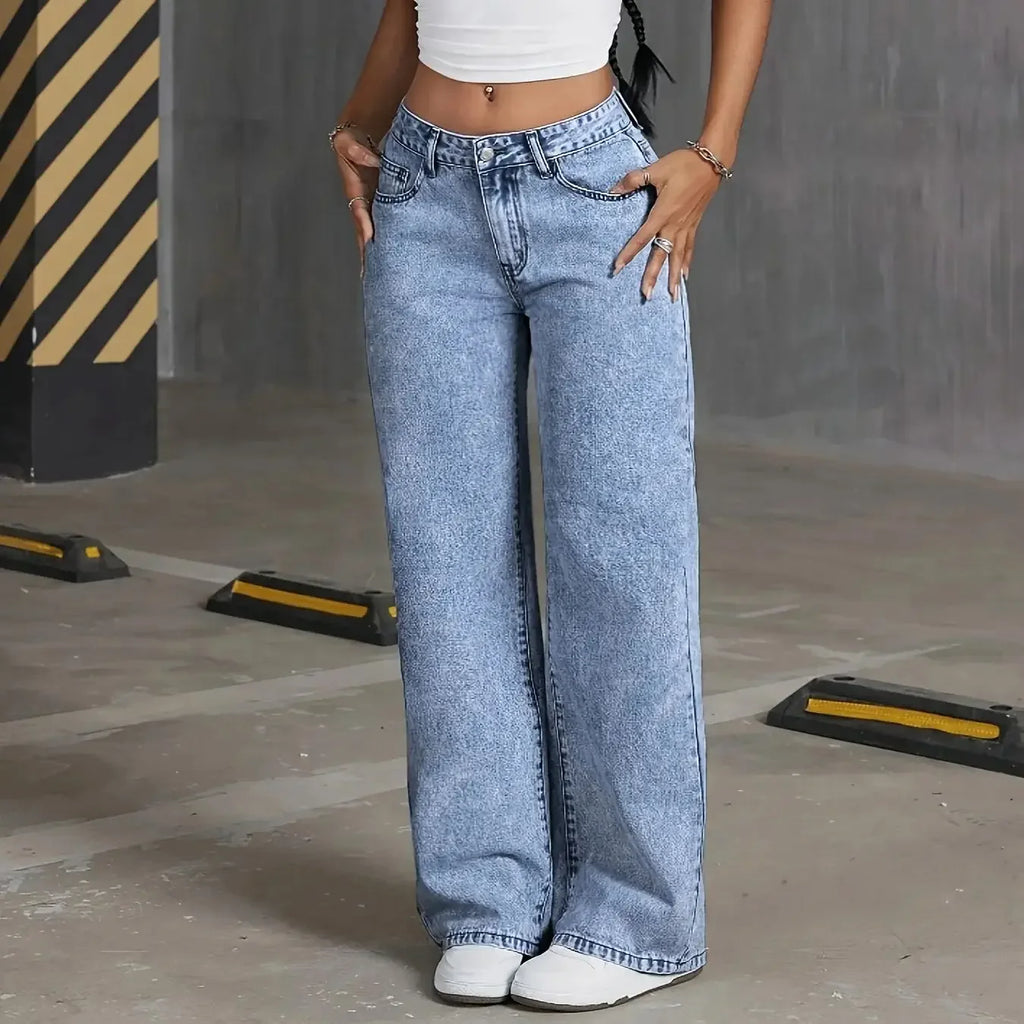 Bow-Embroidered Wide-Leg Denim Trousers
