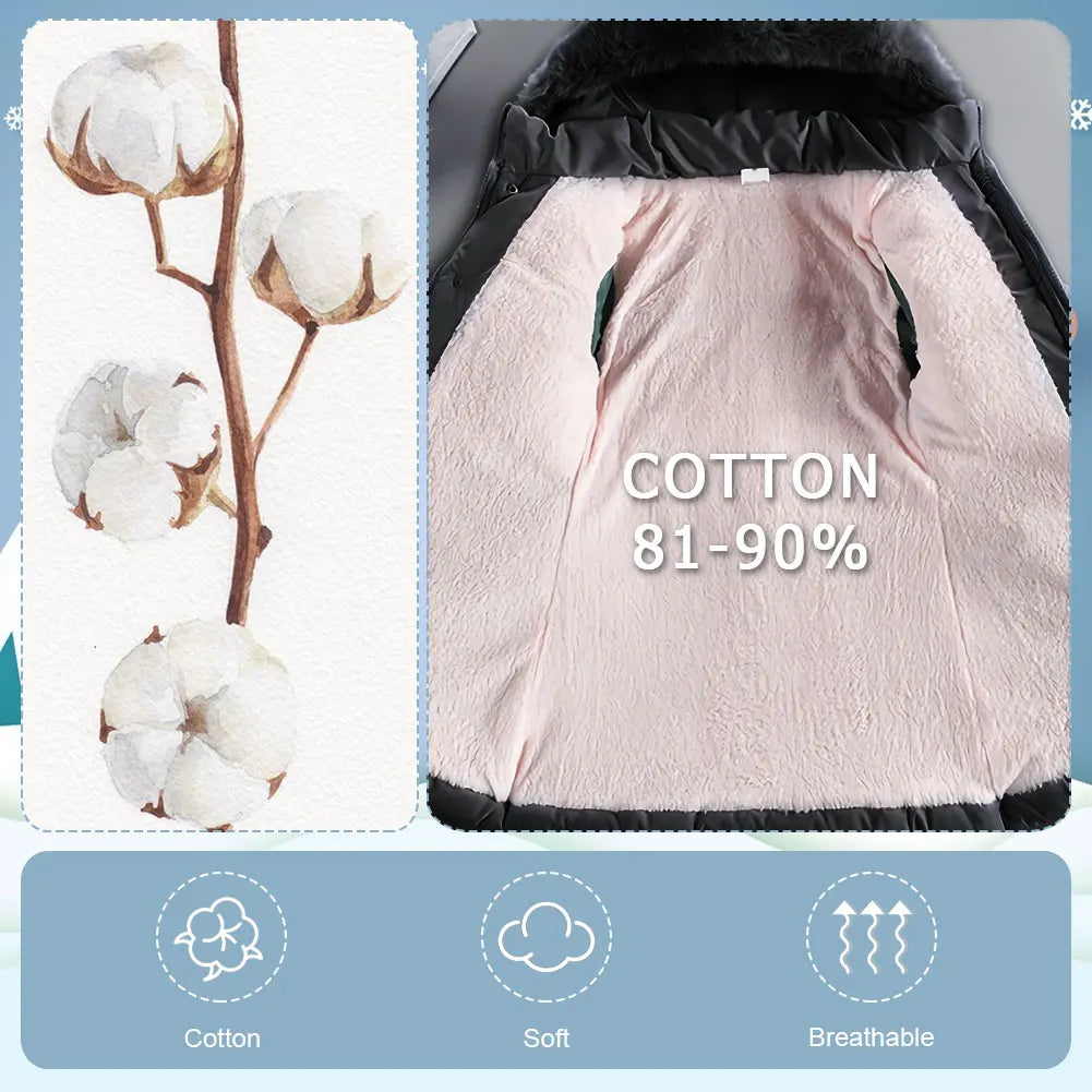 M&T Wear - Children's Winter Jacket Thick Warm Fur Collar Hood Beads Elastic Waist Teens Girls Down Coat,Fashion Windproof Kids Overcoat - M&T Wear