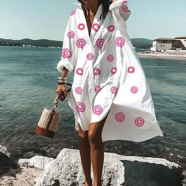 Printed Loose V-Neck Shirt Dress