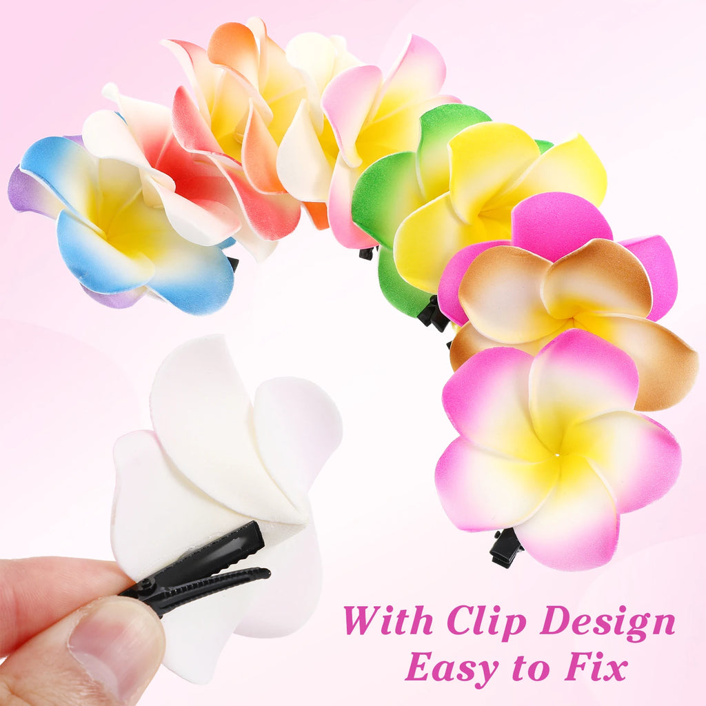M&T Wear - 12pcs Hawaiian Plumeria Flower Hair Clips Set