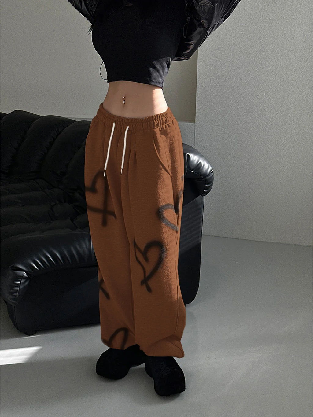 Y2K Heart Print Flare Sweatpants