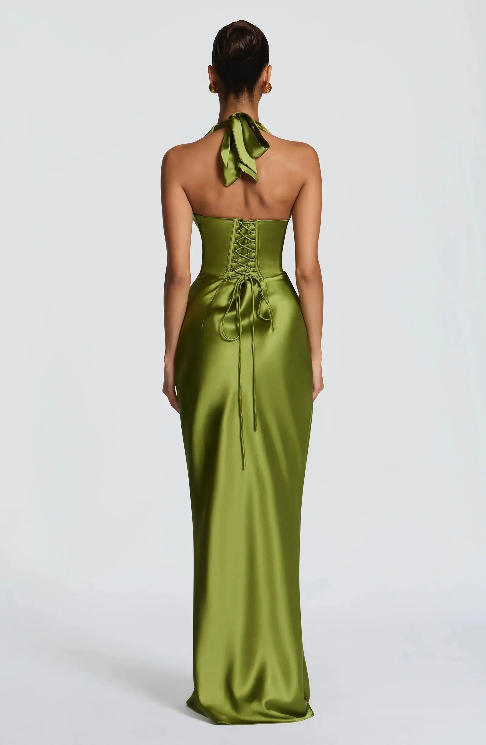 Olive Green Satin Formal Evening Dress