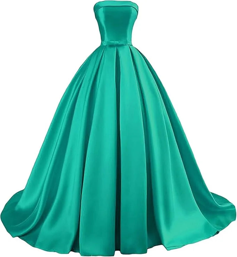 Customized Strapless Satin A-Line Gown