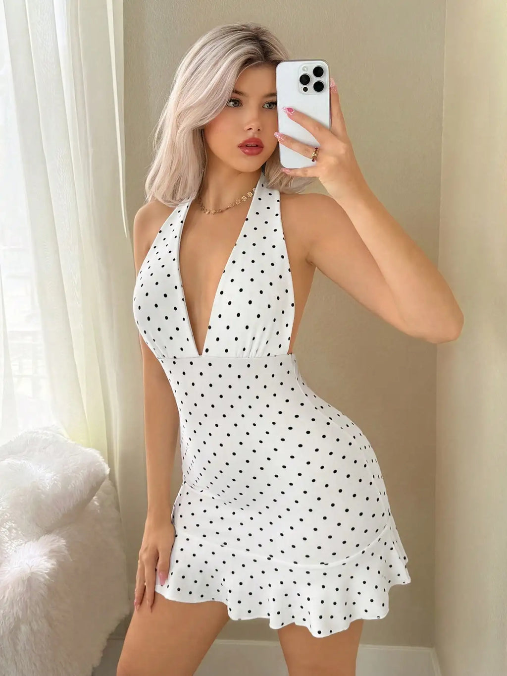 Sexy Backless Commuter Halter Mini Dress