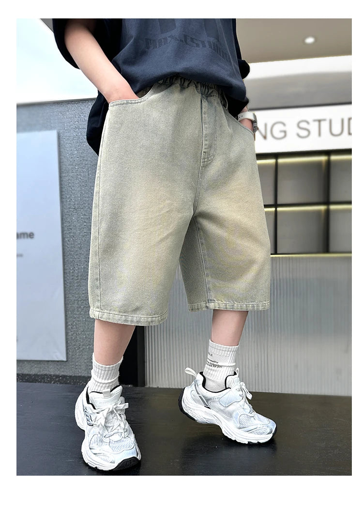 M&T Wear - Boys’ Stylish Mid-Calf Denim Capri Shorts