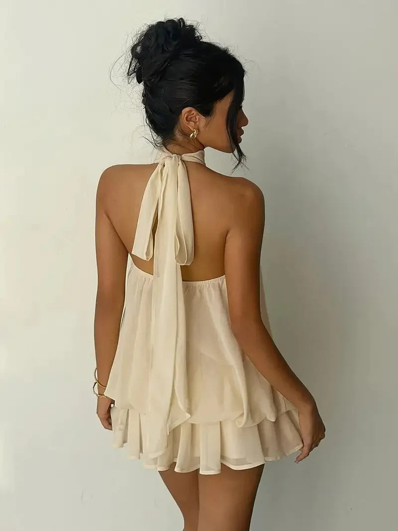 Women's Halter Neck Backless Tie-Front Dress