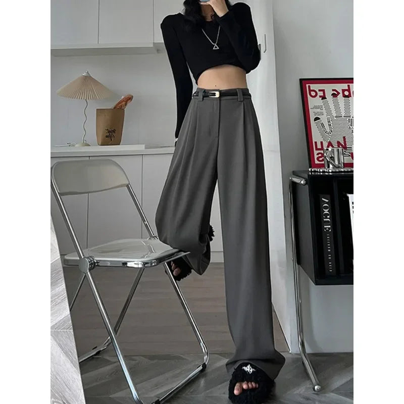 Elegant High-Waist Wide-Leg Suit Trousers