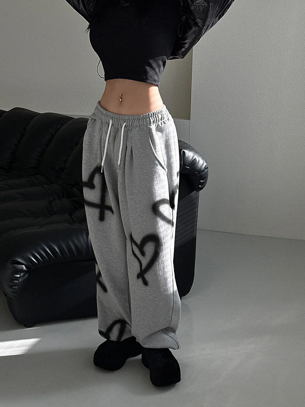 Y2K Heart Print Flare Sweatpants