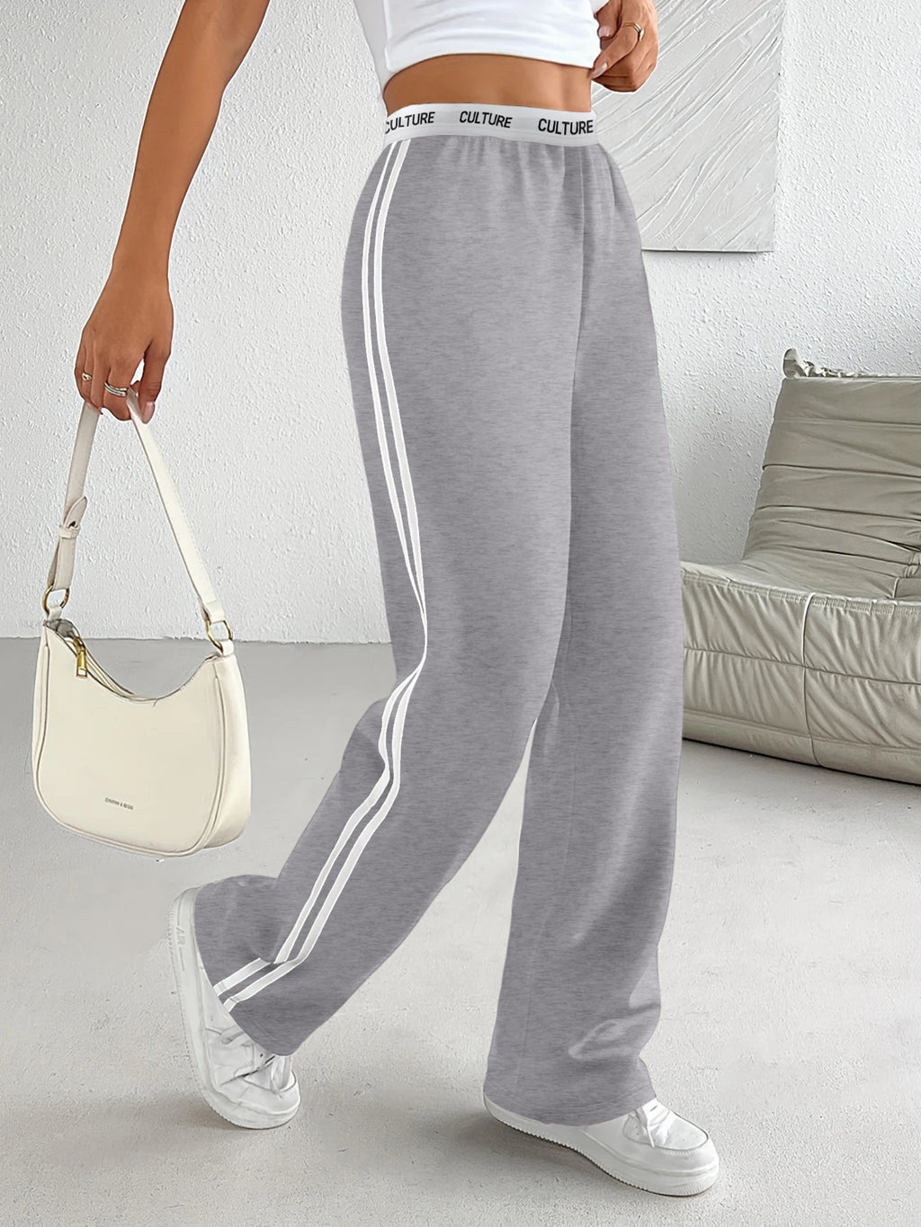Side Stripe "CULTURE" Wide-Leg Sweatpants