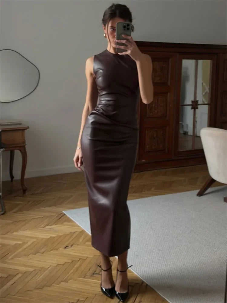 Tossy High-Street PU Leather Maxi Dress