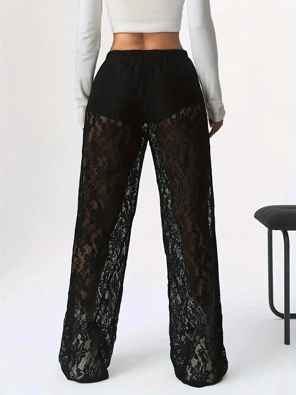 High-Street Lace Jacquard Straight-Leg Pants