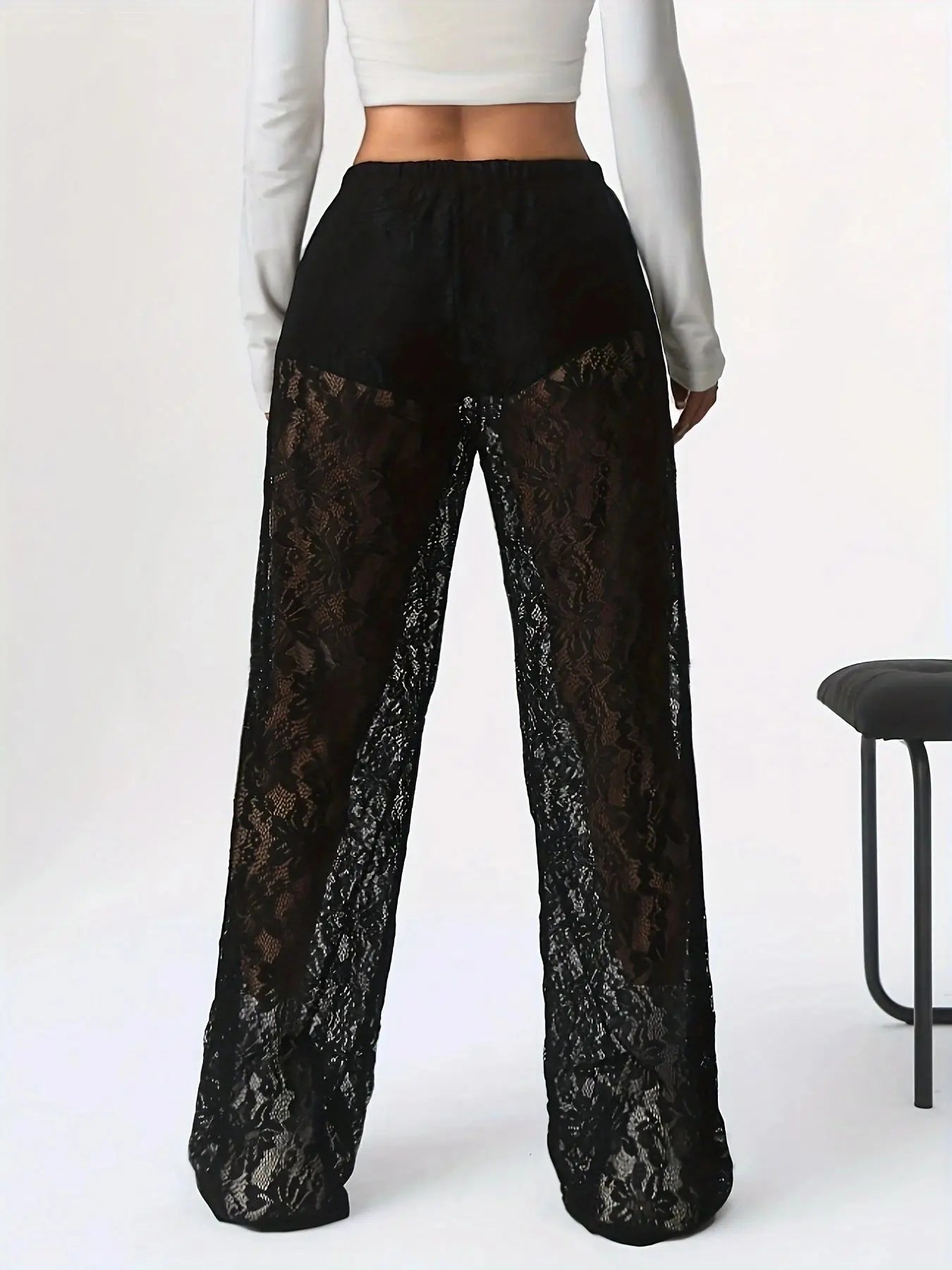 High-Street Lace Jacquard Straight-Leg Pants