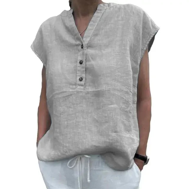 M&T Wear - Women's Cotton Linen V-Neck Summer Blouse