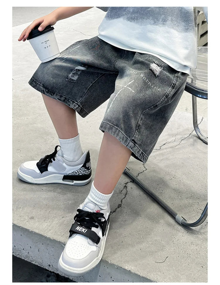 M&T Wear - Boys’ Black Ripped Loose Fit Denim Shorts