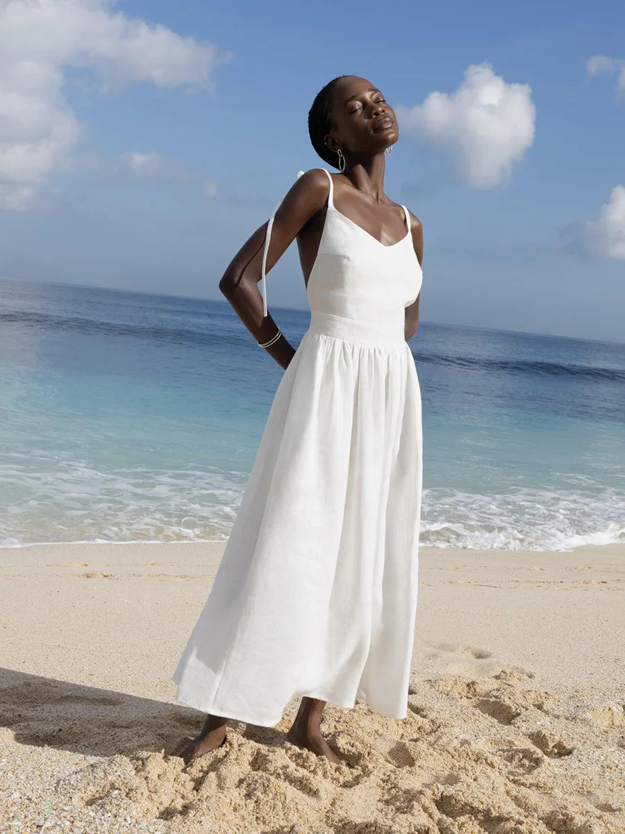 Elegant Backless A-Line Linen-Look Dress