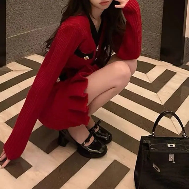 M&T Wear - Elegant V-Neck Slim Fit Knit Mini Dress