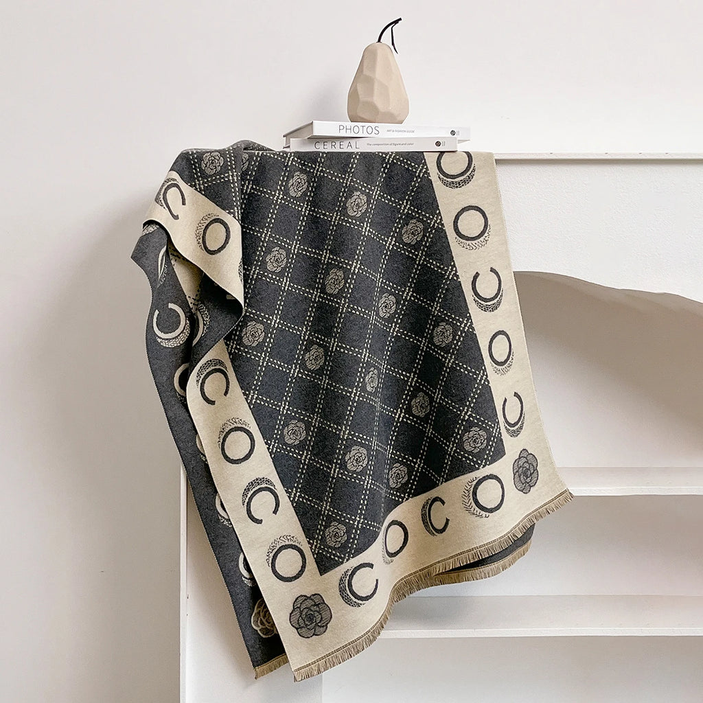 M&T Wear - Luxury Designer Brand Winter Blanket Scarf Shawls for Women Warm Pashmina Cashmere Exquisite Floral Print Large Wrap Long Foular - M&T Wear